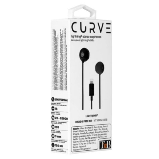 Auricular T'nB CURV Intraaural Alámbrico Conector Lightning Negro 1,2m 16? Micrófono
