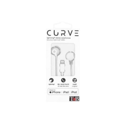 T'nB CURV Intra-Auriculares com Cabo Lightning 1,2m e Microfone Integrado Brancos
