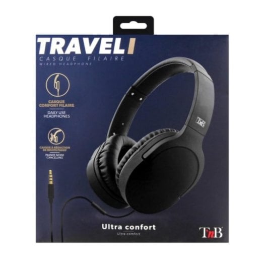Auricular T'nB TRAVEL 2 plegable negro circumaural con micrófono y cable desmontable 1,2m
