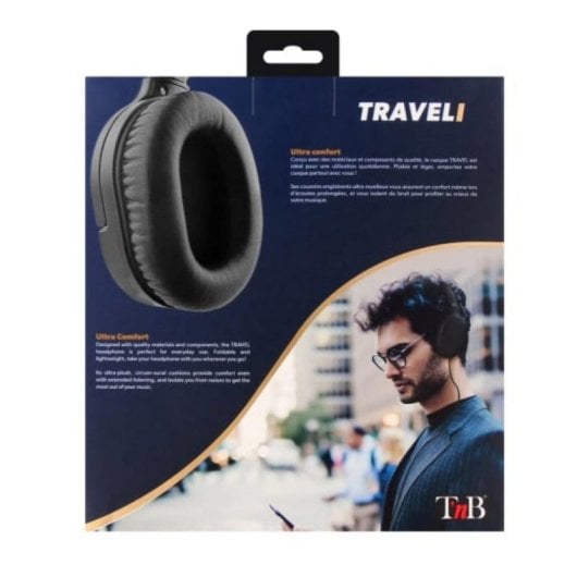 Auricular T'nB TRAVEL 2 plegable negro circumaural con micrófono y cable desmontable 1,2m