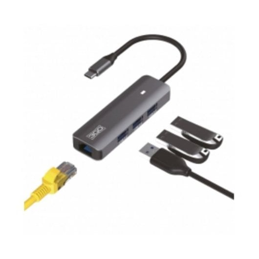Hub USB-C 3Go HUB37PETHC 3x USB 3.0 Aluminio Ethernet RJ45 10Gb/s Compacto Gris
