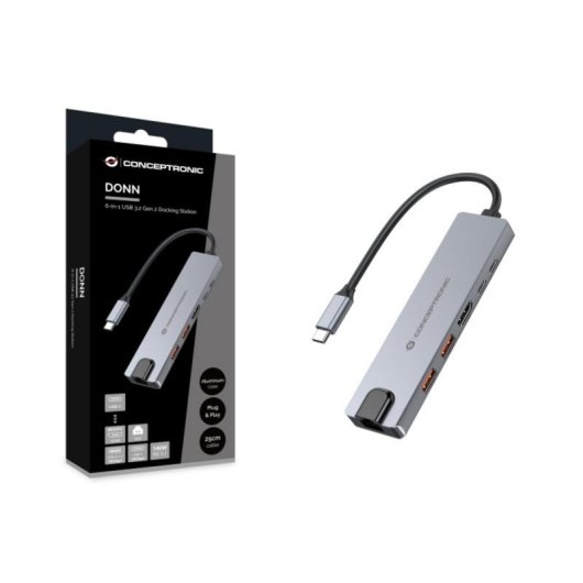 Hub Conceptronic DONN29G USB 3.2 Gen 2 Type-C 140W Grigio