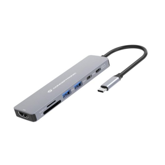 Hub USB Conceptronic DONN28G Gris 5 Gbit/s 100W 4K Ultra HD Type-C/2xUSB-A/3xUSB-C/HDMI/Lector SD/MicroSD