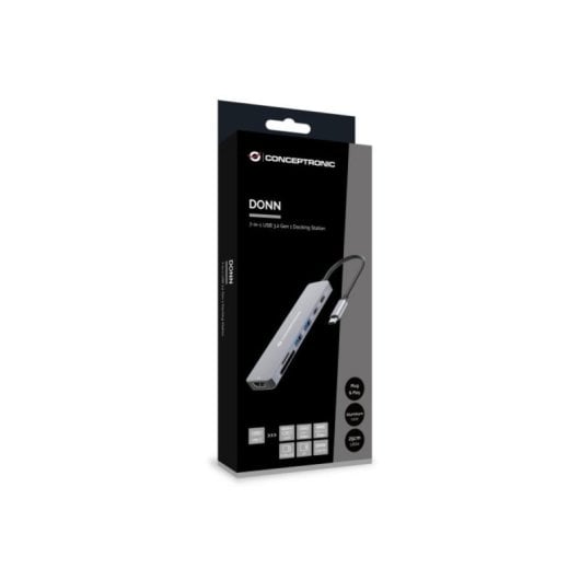 Hub USB Conceptronic DONN28G Gris 5 Gbit/s 100W 4K Ultra HD Type-C/2xUSB-A/3xUSB-C/HDMI/Lector SD/MicroSD