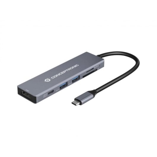 Hub USB-C Conceptronic DONN23G 4K Ultra HD Gris 2x USB-A HDMI Lector SD/TF 100W Power Delivery