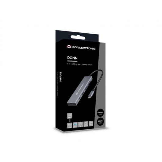 Hub USB-C Conceptronic DONN23G 4K Ultra HD Gris 2x USB-A HDMI Lector SD/TF 100W Power Delivery