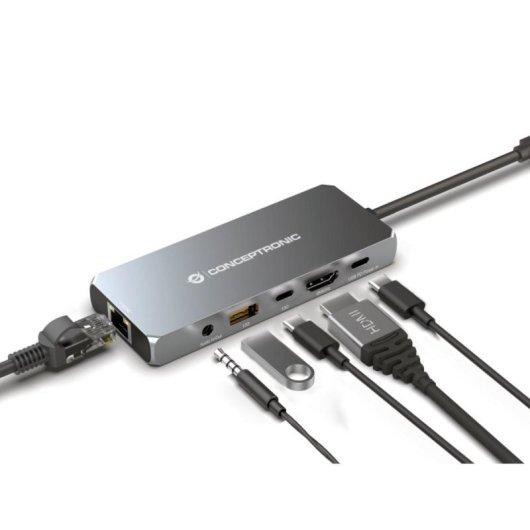 Dock Conceptronic DONN22G USB 3.2 Gen 2 Type-C 100W Cinzento Dock Conceptronic DONN22G USB 3.2 Gen 2 Type-C 100W Cinzento