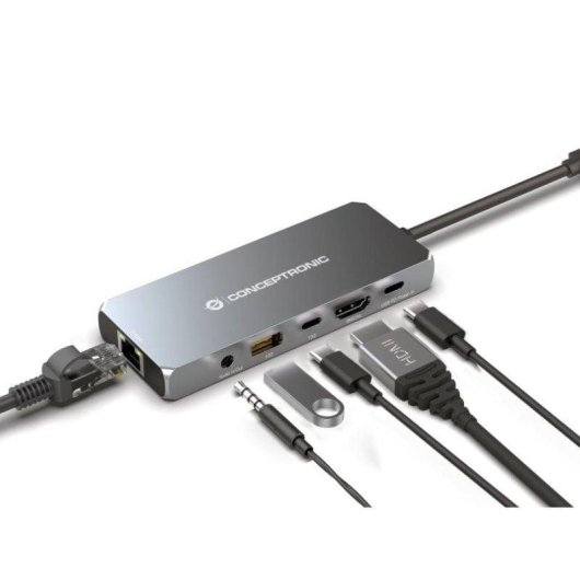 Dock USB-C Conceptronic DONN22G HDMI 2.1 100W Ethernet 2.5Gbps Gris