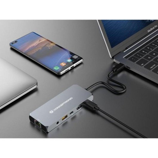 Dock USB-C Conceptronic DONN22G HDMI 2.1 100W Ethernet 2.5Gbps Gris