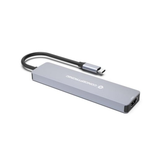 Hub USB Conceptronic DONN19G Gris USB-C 3 puertos USB-A 1 HDMI 4K Lector SD 100W PD