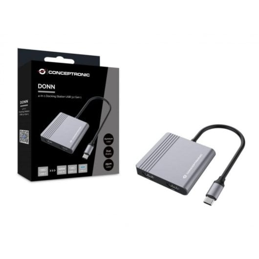 Conceptronic DONN13G Hub USB 3.2 Gen 1 Type-C 100 W HDMI 4K Ultra HD Cinzento
