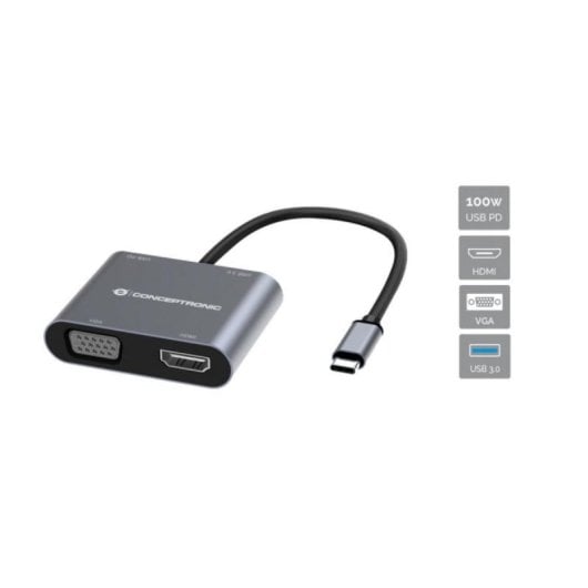 Adattatore Conceptronic DONN16G USB 3.2 Gen 1 Type-C 100W 4K Ultra HD Grigio