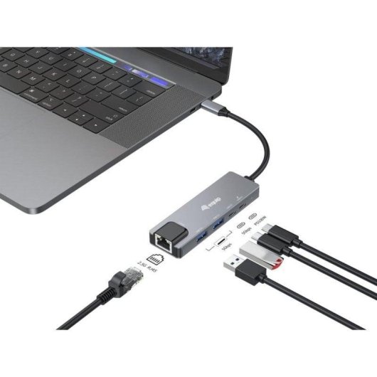 Adattatore USB-C a Ethernet Equip 133496 2.5G, 2x USB-A, 2x USB-C, Alluminio, 100W PD
