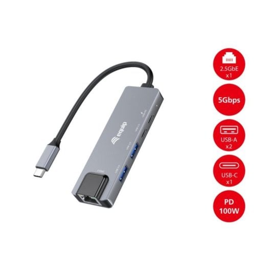 Adaptateur Equip 133496 USB-C à Ethernet 2,5 G, USB-A x 2, 100 W PD