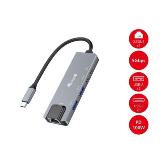 Adattatore USB-C a Ethernet Equip 133496 2.5G, 2x USB-A, 2x USB-C, Alluminio, 100W PD