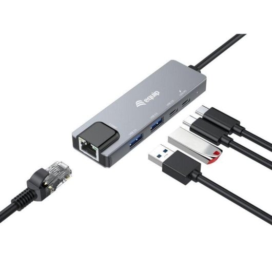 Adattatore USB-C a Ethernet Equip 133496 2.5G, 2x USB-A, 2x USB-C, Alluminio, 100W PD
