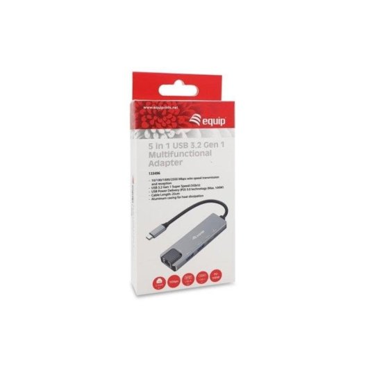 Adattatore USB-C a Ethernet Equip 133496 2.5G, 2x USB-A, 2x USB-C, Alluminio, 100W PD