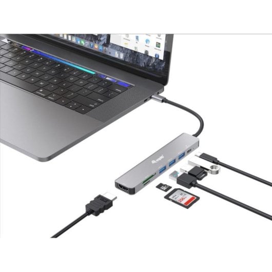 Adaptador USB-C Equip 133494 7 en 1 HDMI 4K 100W USB PD Aluminio Plata