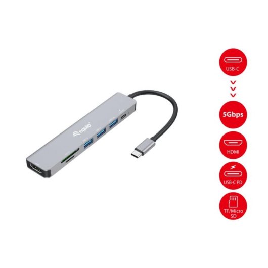 Adaptador USB-C Equip 133494 7 en 1 HDMI 4K 100W USB PD Aluminio Plata