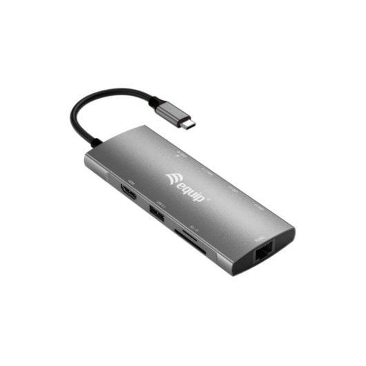 Adaptador USB-C Equip 133695 9-en-1 HDMI 4K/60Hz 100W PD Ethernet Aluminio Gris