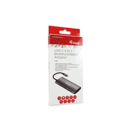 Adaptador USB-C Equip 133695 9-en-1 HDMI 4K/60Hz 100W PD Ethernet Aluminio Gris