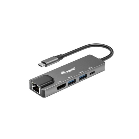 Adaptador USB-C Equip 133489 5 en 1 4K HDMI 2xUSB-A Ethernet Gigabit PD100W Aluminio Gris