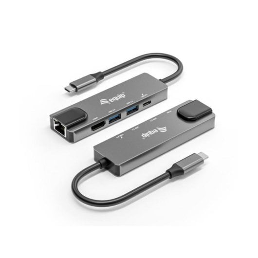Adaptador USB-C Equip 133489 5 en 1 4K HDMI 2xUSB-A Ethernet Gigabit PD100W Aluminio Gris