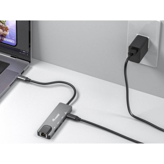 Adaptador USB-C Equip 133489 5 en 1 4K HDMI 2xUSB-A Ethernet Gigabit PD100W Aluminio Gris