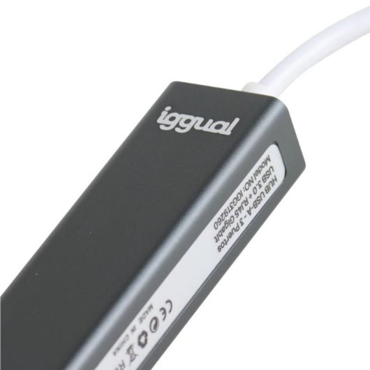 Adaptador USB iggual IGG319260 Aluminio 3x USB 3.2 Gen 1 Type-A Gigabit Ethernet Negro