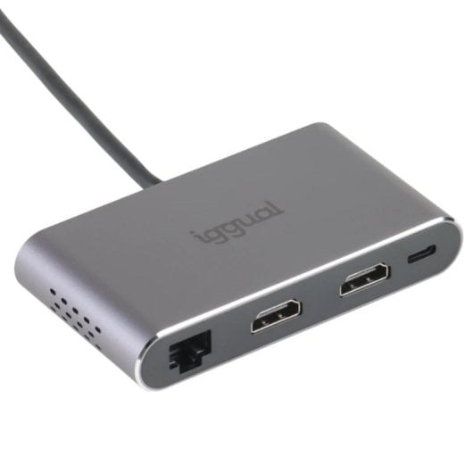 Hub USB Tipo C iggual 8 em 1 2xHDMI 2xUSB RJ45 PD100W Cinza Hub USB Tipo C iggual 8 em 1 2xHDMI 2xUSB RJ45 PD100W Cinza