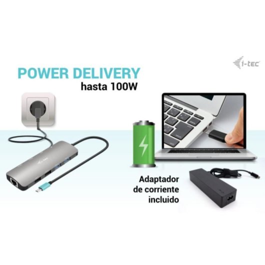 Docking Station USB-C i-tec Metal Nano 2x Display HDMI 100W PD + Cargador 100W Gris
