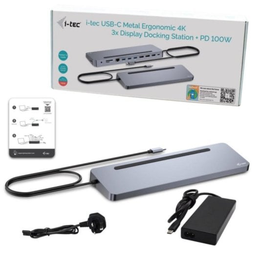 I-Tec Metal Ergonomic USB-C Dock 3x 4K Display, 100W Power Delivery, Leitor SD Prateado
