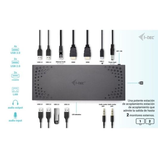 I-Tec Dual Display DisplayLink DL3900 Estação de Acoplamento USB-C/USB-A/Thunderbolt 2xHDMI 100W