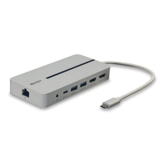Lindy 43360 Dock USB-C com 2x HDMI, 2x USB-A, 1x USB-C, 3.5mm e RJ-45 Prateado/Branco
