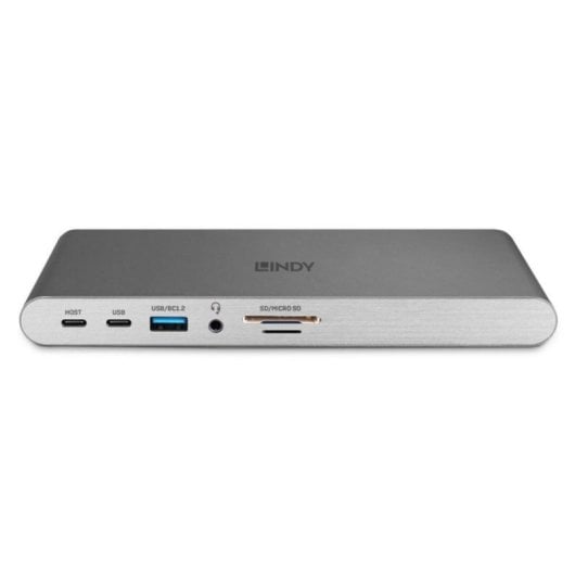 Dock Station Lindy 43349 USB-C 100W HDMI 2xDisplayPort SD MicroSD Ethernet Aluminio Plata