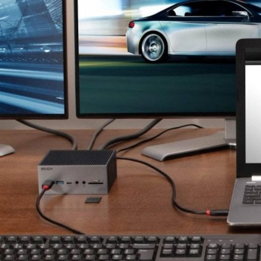 Lindy 43351 Docking Station USB-C com HDMI 4K, DisplayPort, Ethernet e Leitor SD Alumínio Cinzento