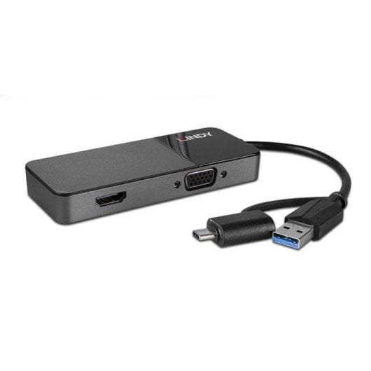 Lindy 43354 USB 3.2 Gen 1 Type-A + Type-C HDMI VGA Noir 60 Hz