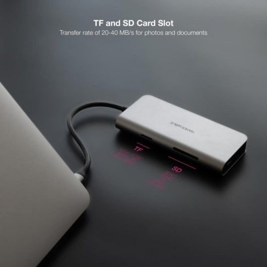 Nanocable 10.16.4609 Hub USB-C 8-em-1 com 3xUSB-A 3.0, HDMI 4K@60Hz, RJ45, Slot SD/TF e PD 100W Alumínio Cinzento