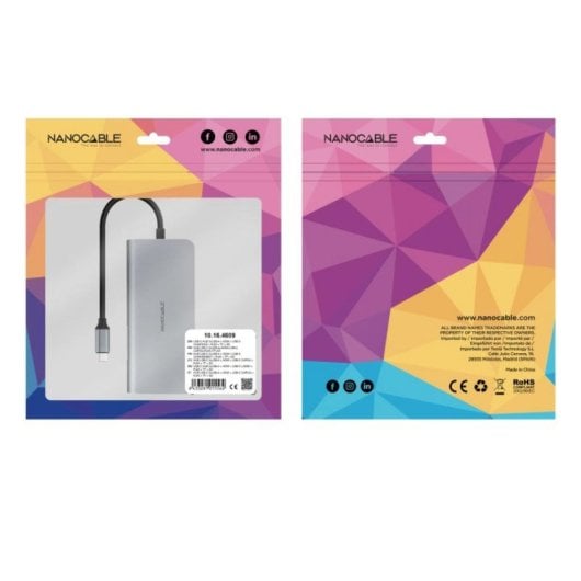 Nanocable 10.16.4609 Hub USB-C 8-em-1 com 3xUSB-A 3.0, HDMI 4K@60Hz, RJ45, Slot SD/TF e PD 100W Alumínio Cinzento