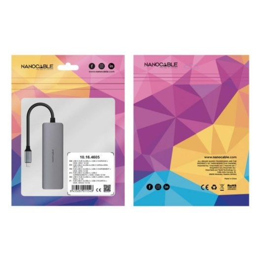Nanocable 10.16.4605 Hub USB-C com 3xUSB-A 3.0, 1xHDMI 4K, 1xUSB-C e PD 100W Alumínio Cinzento