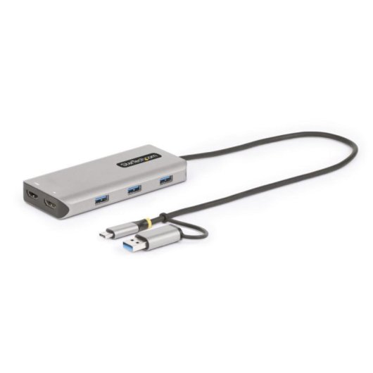 Adaptador Multiporto USB-C StarTech.com HDMI Duplo 4K30Hz 3x USB-A 5 Gbps Prata