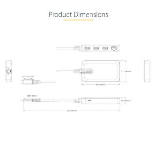 Hub USB-C StarTech VL817 3 USB-A Ports 5Gbps Gigabit Ethernet 30cm Grau