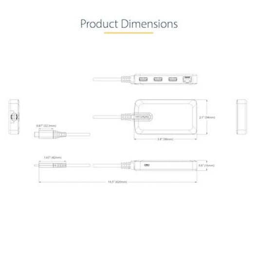 USB-C Hub 3 Port USB-A 5Gbps Gigabit Ethernet 10/100/1000Mbps 30cm Kabel USB 3.2 Gen 1 USB-C Hub