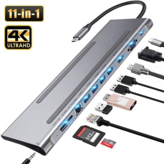 Dock Station T'nB DOCKUSBC11 USB-C 4xUSB-A HDMI VGA Ethernet Lector SD/MicroSD Plata