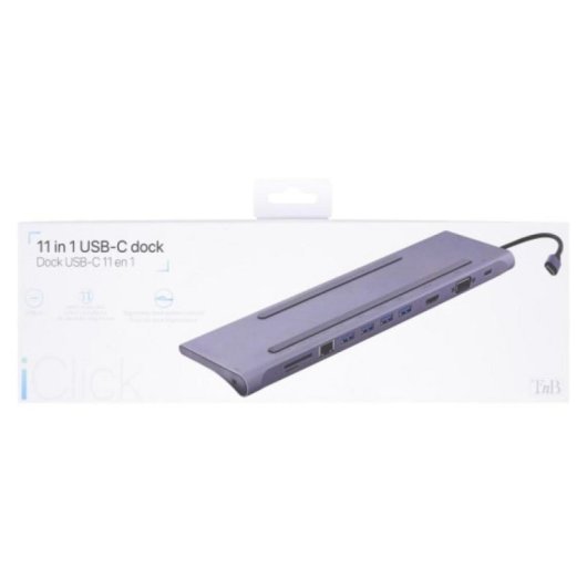 Dock Station T'nB DOCKUSBC11 USB-C 4xUSB-A HDMI VGA Ethernet Lector SD/MicroSD Plata