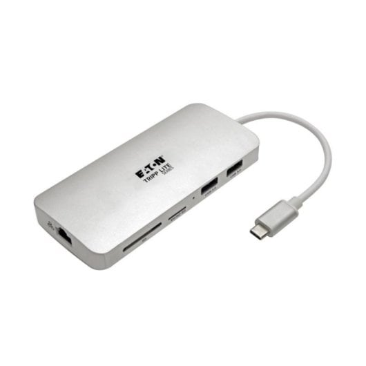 Estación de Conexión USB-C Tripp Lite U442-DOCK11-S 4K HDMI Thunderbolt 3 Hub USB-A PD GbE SD/MicroSD Plata
