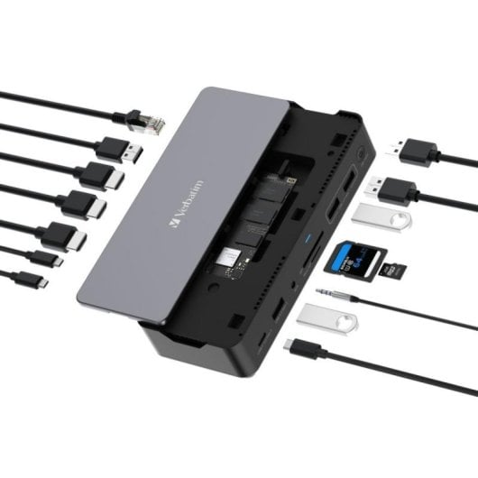 Verbatim CDS-15S Docking Station USB-C 100W 8K HDMI DisplayPort 10Gbps NVMe SD RJ45 ABS Alumínio