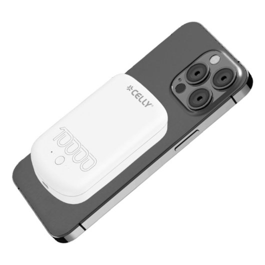 Batterie externe Celly MAGPB10000PROWH 10 000 mAh avec chargeur sans fil, blanche