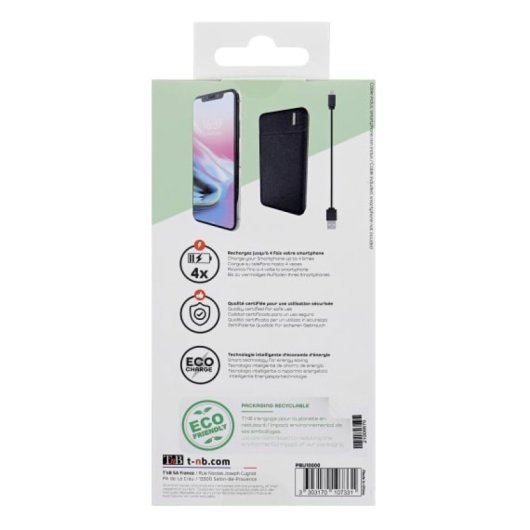 Batteria esterna T'nB PBU10000 ai polimeri 10000 mAh nera