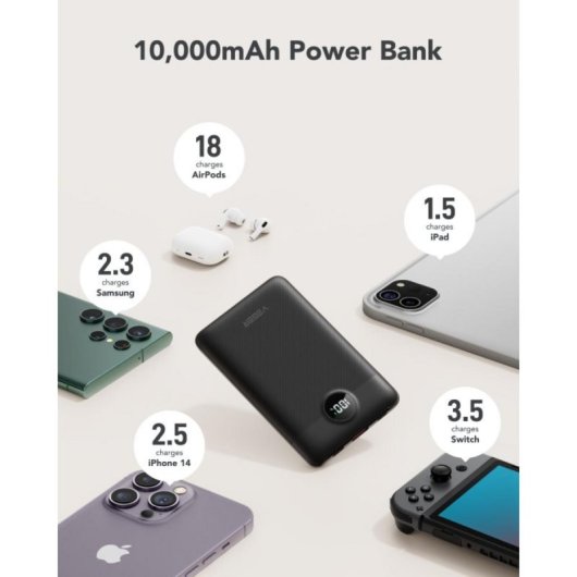 Powerbank Veger C11 VG-W1170 10000mAh Negro PD22.5W Cables Integrados LCD Rápida